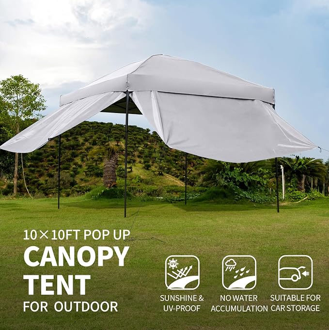 10x10 Pop Up Canopy Tent with 2 Sidewalls, Easy Up Canopy Outdoor Party Sun - Image 2