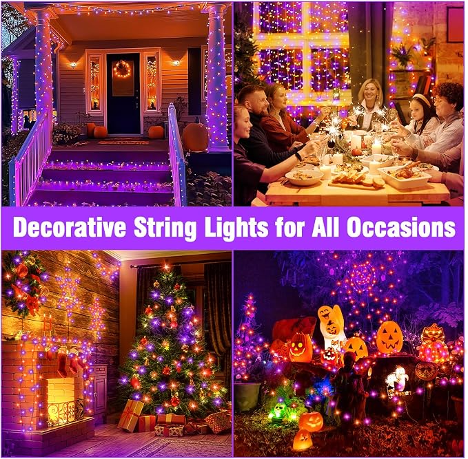 Nisocy 200 LED String Lights Outdoor Waterproof – Purple Orange Fairy Lights - Image 4