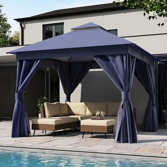 LAUSAINT HOME Semi-Permanent Outdoor Patio Gazebo 10'x10', Heavy Duty Party by LAUSAINTHOME