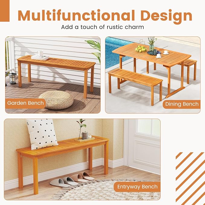Tangkula Acacia Wood Outdoor Bench, Backless Wooden Garden Bench, Farmhouse - Image 8