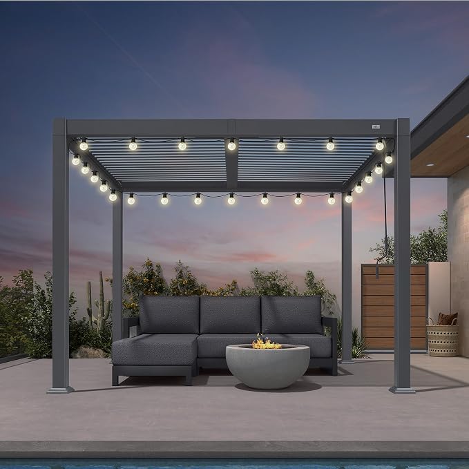 PURPLE LEAF Louvered Pergola w/Light 8' x 10' Aluminum Outdoor Pergola by Unknown