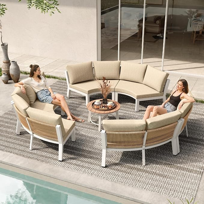 Outdoor Patio Furniture Set, 7 Piece Aluminum Curved Outdoor Sectional Sofas - Image 8