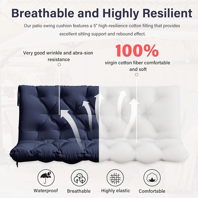 Porch Swing Cushion with Backrest, Waterproof Bench Cushion - Image 4