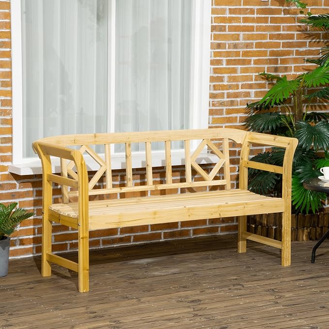 Outsunny Wooden Patio Bench, Outdoor Garden Bench - Image 2