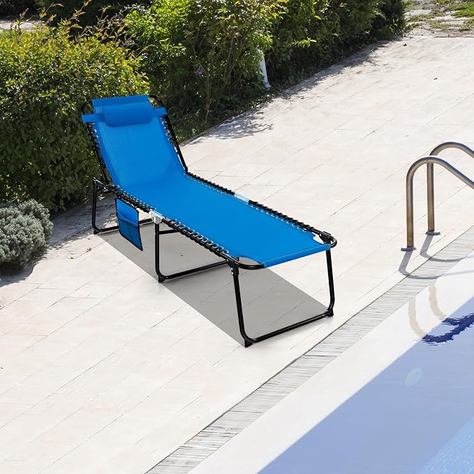 GYMAX Lounge Chairs for Outside, Extra High Folding Beach Tanning Lounger - Image 8