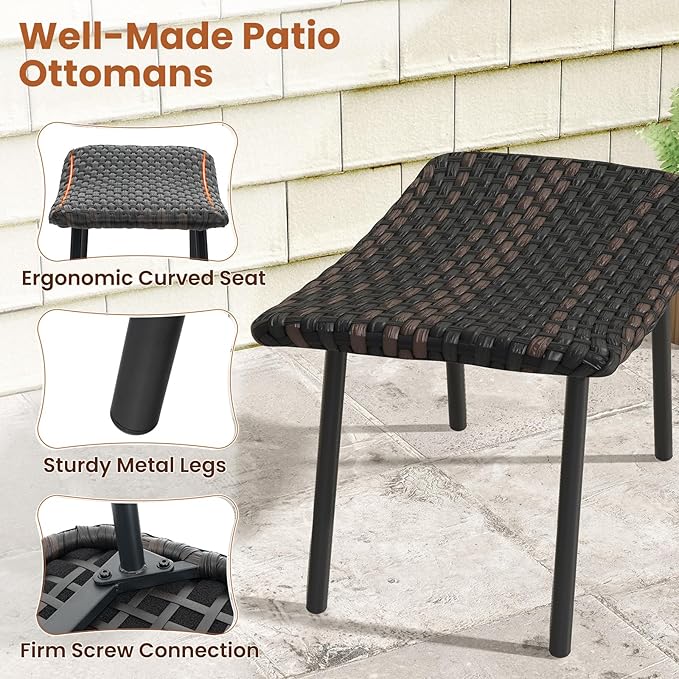 Tangkula Set of 2 Patio Ottomans, Outdoor Wicker Footrest Extra Seating - Image 5