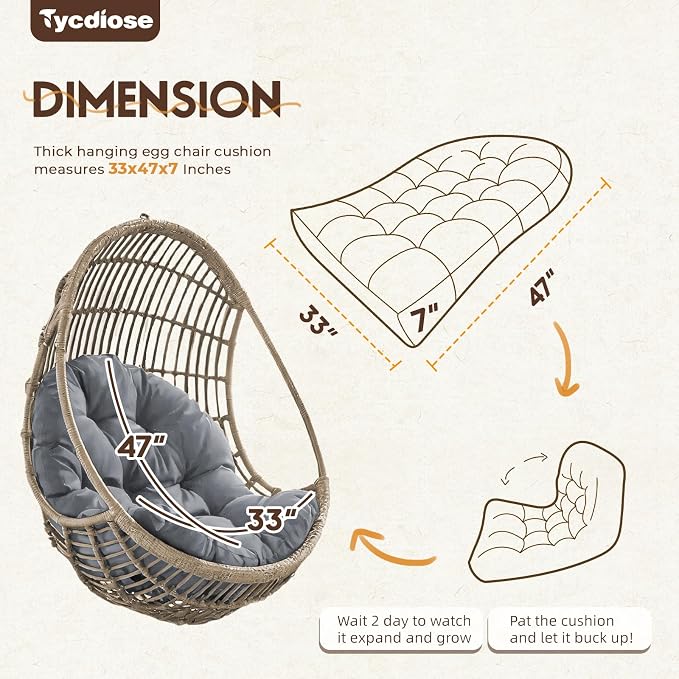 Egg Chair Cushion Replacement, Waterproof Outdoor Hanging Egg Swing Chair - Image 3