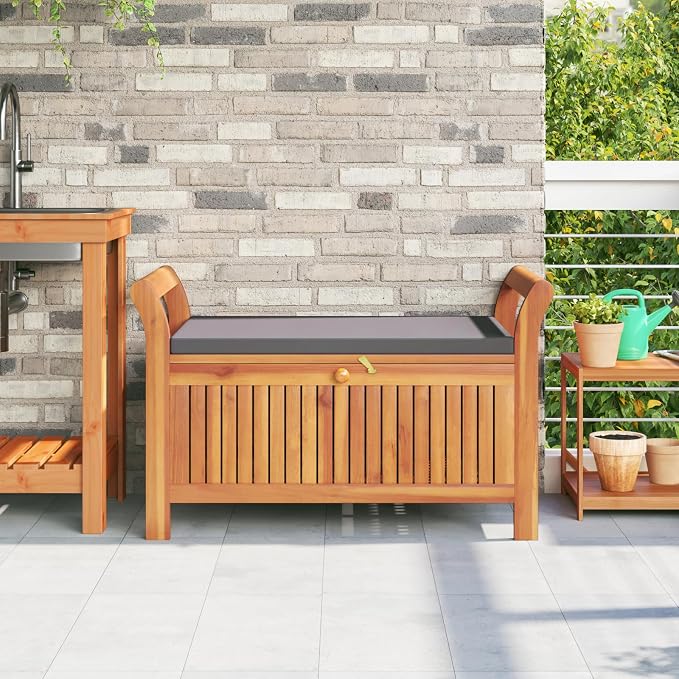 vidaXL Garden Storage Bench, Solid Acacia Wood, Classic Outdoor Design - Image 4