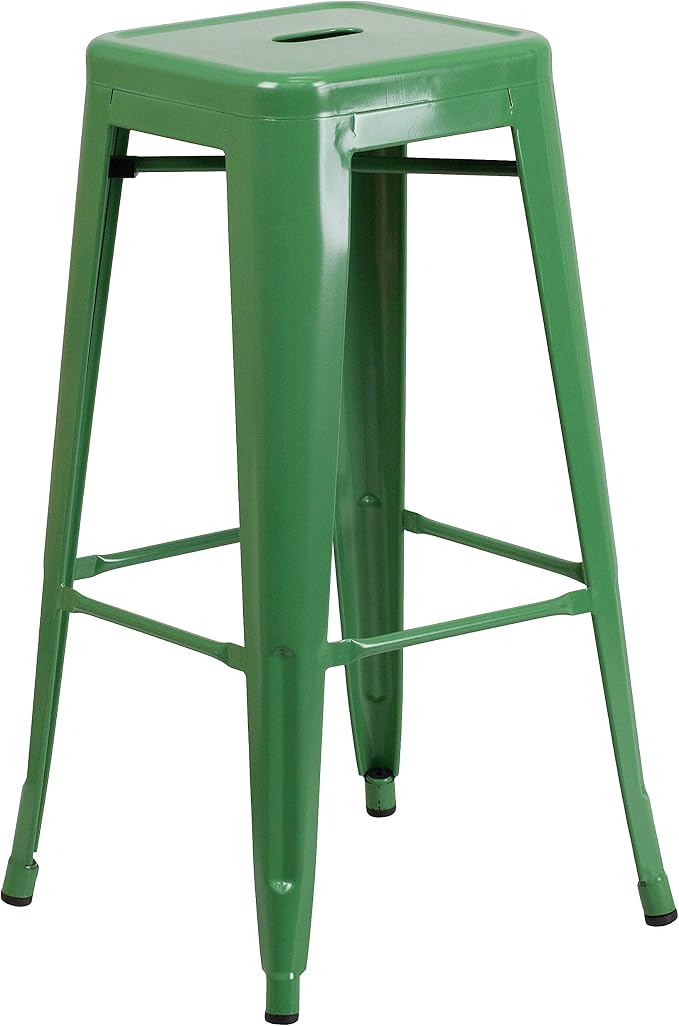 Flash Furniture Commercial Grade 30" High Backless Green Metal Indoor-Outdoor by FlashFurniture