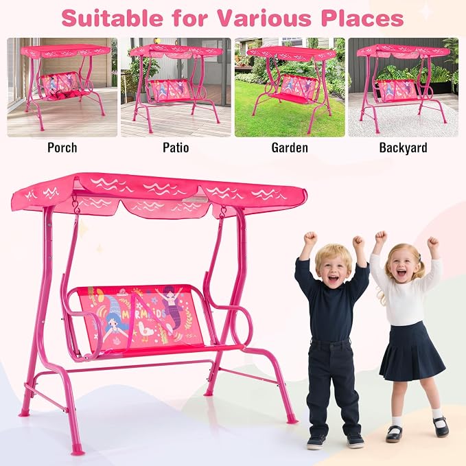 HONEY JOY Kids Patio Swing, 2-Seater Outdoor Porch Swing Lounge Chair, - Image 5