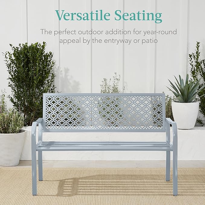Best Choice Products Outdoor Bench 2-Person Metal Steel Benches Furniture - Image 6