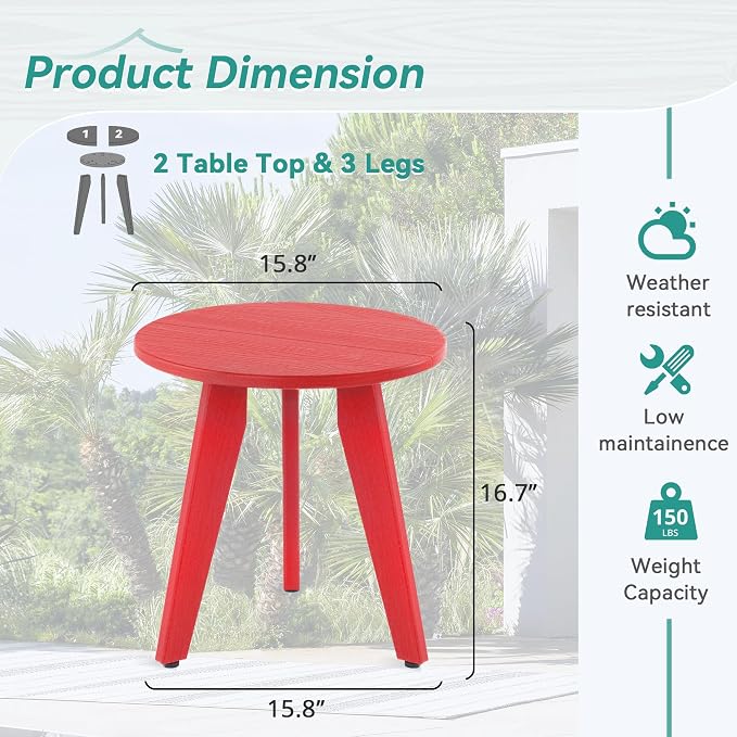 HDPS Outdoor Side Table, Small Round Side Table Weather-Resistant, Outdoor Side - Image 3