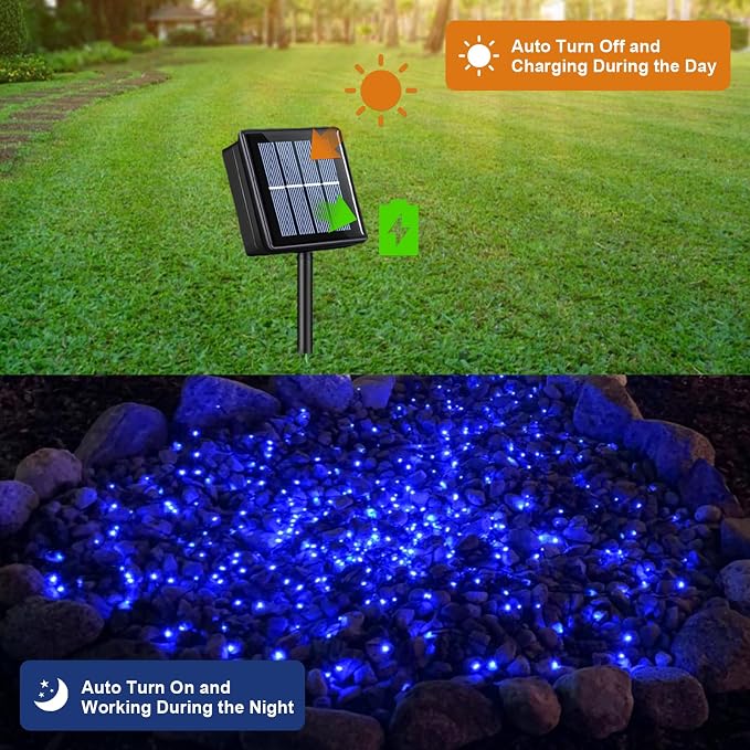 QITONG 4 Pack Solar Fairy Lights, Each 33ft 100 LED Blue Christmas String Light - Image 4