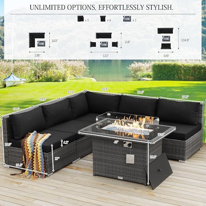 BULEXYARD 6 Pcs High Back Outdoor Patio Furniture Set - Image 2