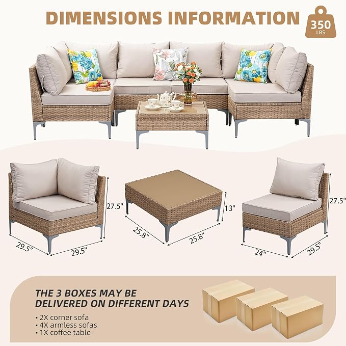7-Piece Patio Furniture Set, Outdoor Wicker Sectional Sofa - Image 2