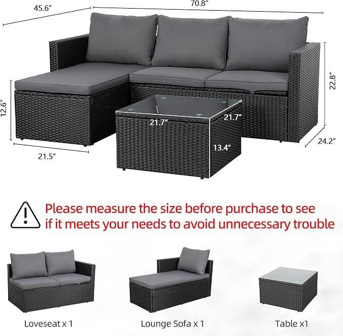 Shintenchi Outdoor Patio Furniture Sets, Small Outdoor Sofa Patio Sectional - Image 3