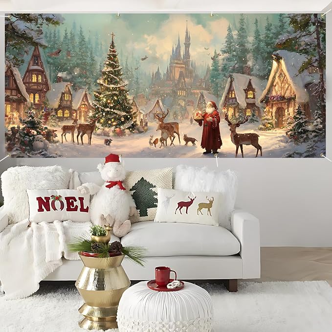 Christmas Village Scene Garage Door Decorations 6x13FT, Santa - Image 5