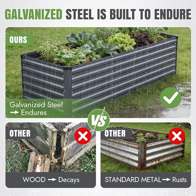 INNO STAGE 8x3x2ft Galvanized Raised Garden Bed, Raised Garden Bed Kit-Metal - Image 6