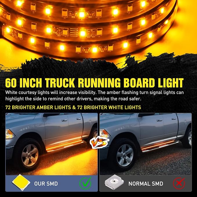 Nilight Truck Running Board Lights 2PCS 60 Inch LED Side Maker White Courtesy - Image 4