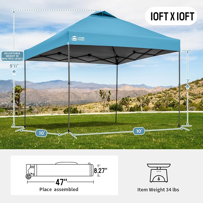 CROWN SHADES Adjustable Height on The Fly, 10x10 Pop Up Canopy - Image 2