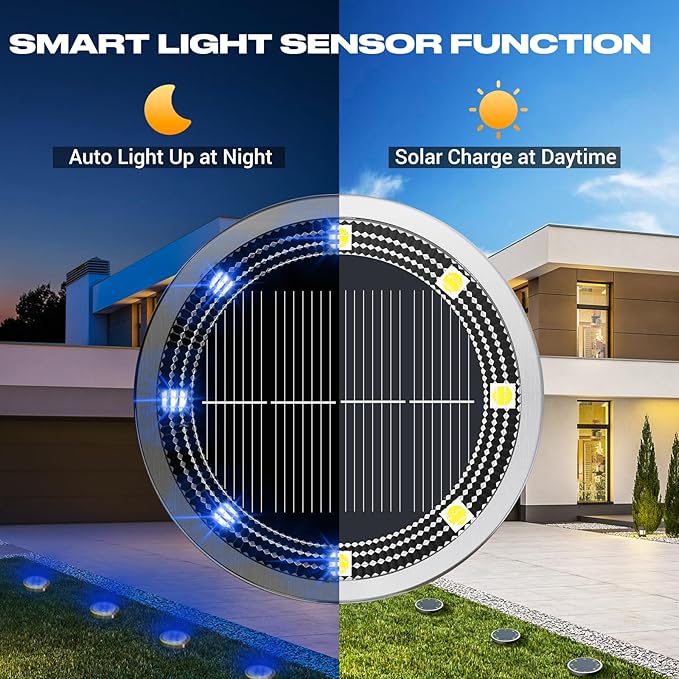 Peasur Solar Ground Lights Outdoor, 12 Pack Flat Solar Powered Disc Lights - Image 2