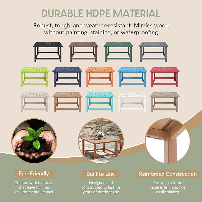 WestinTrends Malibu Low Outdoor HDPE Square Patio Coffee Table - Image 6