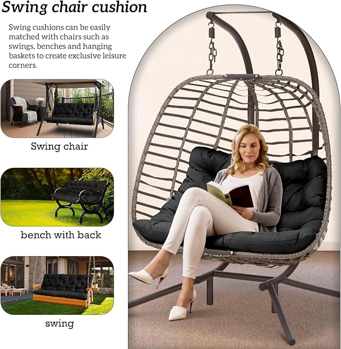 Outside Benches Cushion with Backrest, Thicken Waterproof Swing Cushions 2/3 - Image 2