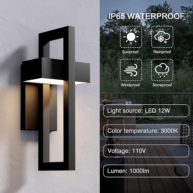 LamQee 2 Packs Modern Outdoor Wall Lights 3000K Integrated LED Outdoor Wall - Image 2