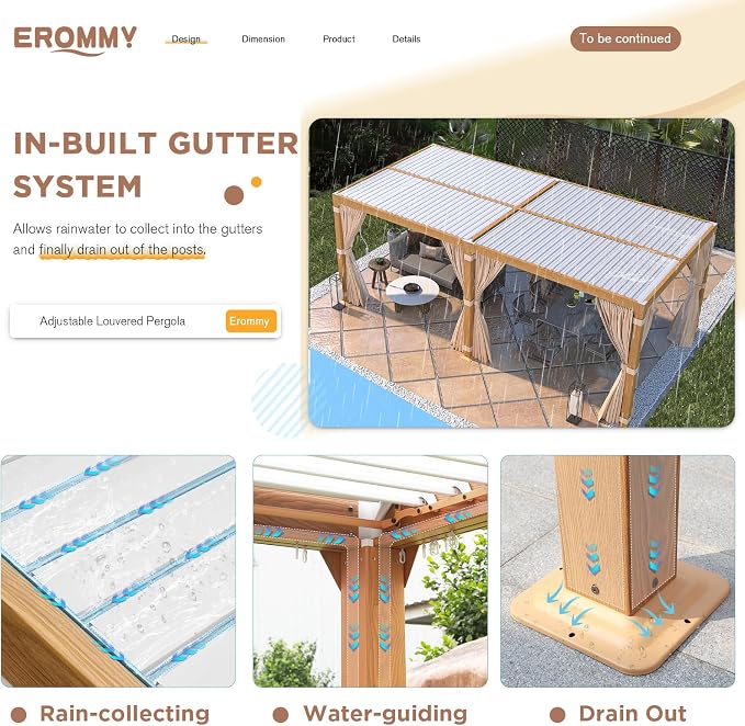 EROMMY Louvered Pergola 10' x 20' Outdoor Hard Top Gazebo - Image 4