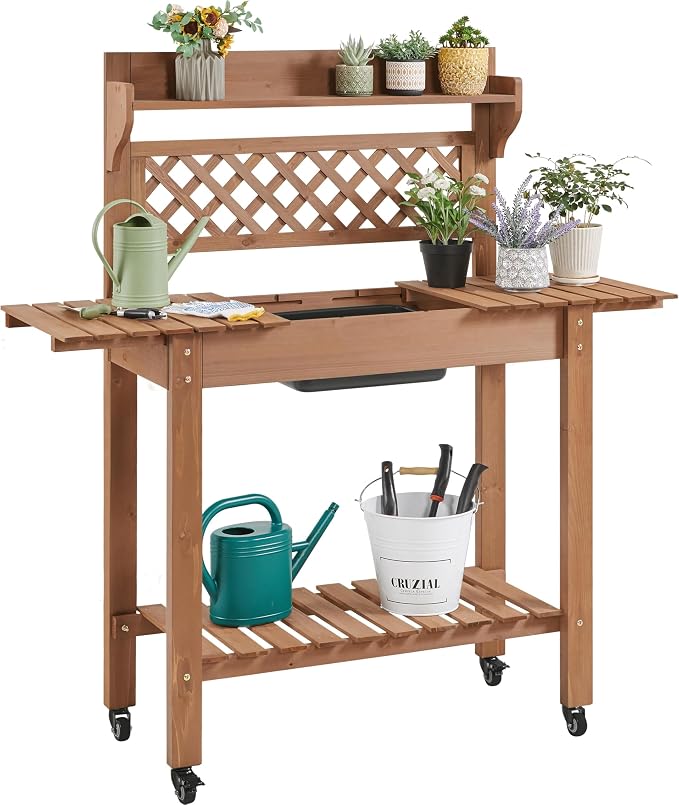 Yaheetech Potting Bench Table Outdoor Garden Horticulture Wooden Workstation by Yaheetech