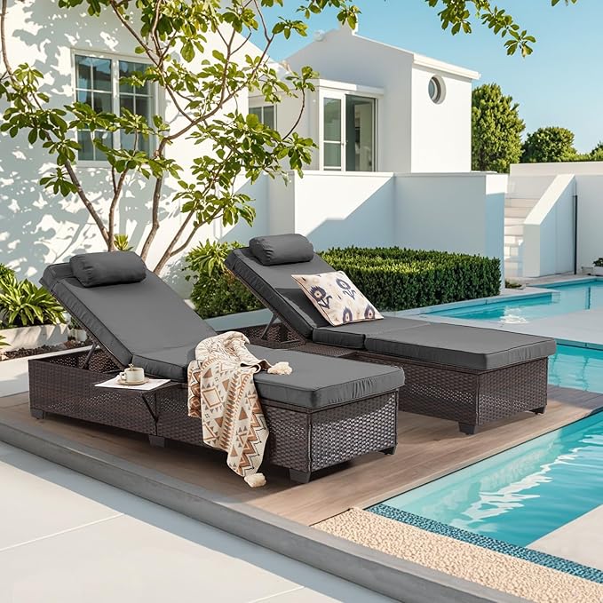 Outdoor Lounge Chairs, Pool Lounge Chairs Set of 2, Outdoor Chaise Lounge - Image 3