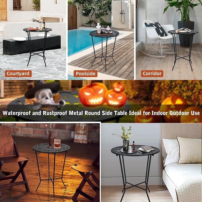 25" Height Side Table, 18inch Round Metal Outdoor Patio Bistro Table, Weather - Image 4