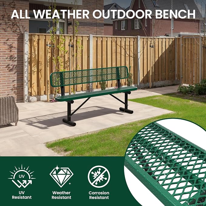 6 Feet Steel Park Bench for Outside, Outdoor Bench - Image 6