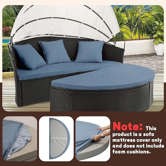 66" Round Daybed Cushion Cover & 3 Pillow Covers Set - Image 6