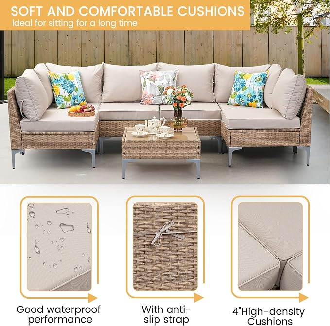 5 Piece Patio Furniture Set, Wicker Modular Outdoor Furniture - Image 6
