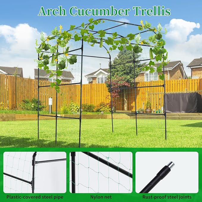 Garden Arch Trellis for Climbing Plants Outdoor, Cucumber Trellis for Raised Bed - Image 8
