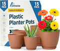 Terracotta Plant Pots with Drainage Holes & Saucers 15 Pack, Indoor & Outdoor by LIFEMASTER