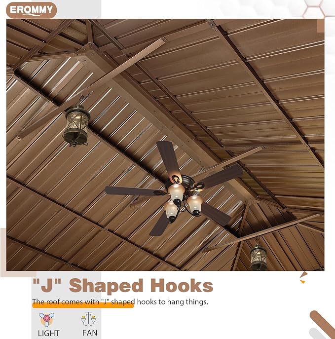 EROMMY 12'x18' Hardtop Gazebo, Galvanized Steel Double Roof Metal Gazebos - Image 6