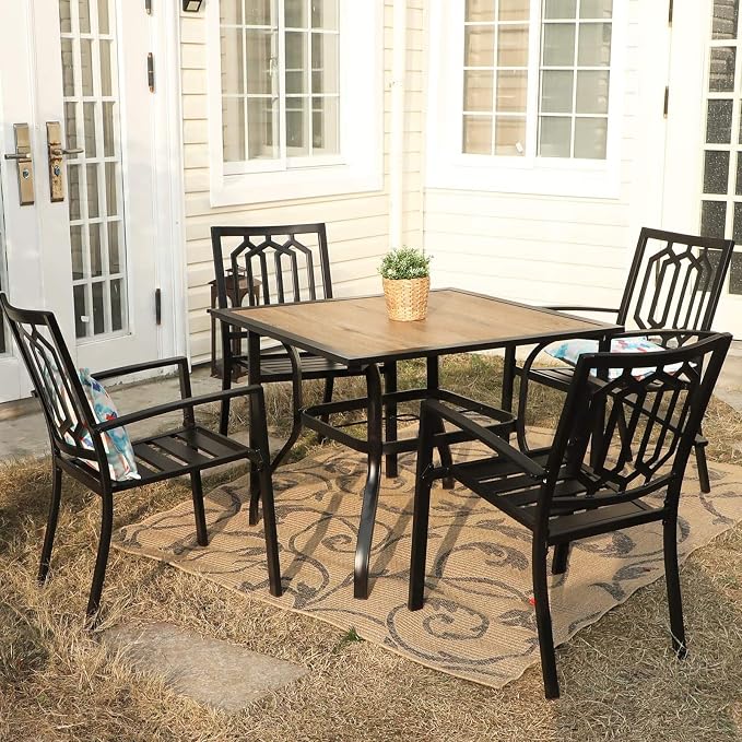 PHI VILLA 5 Piece Patio Dining Set Metal Outdoor Table and Chairs Furniture Set by PHIVILLAThepioneerofcomfortablehouseholdsupplies