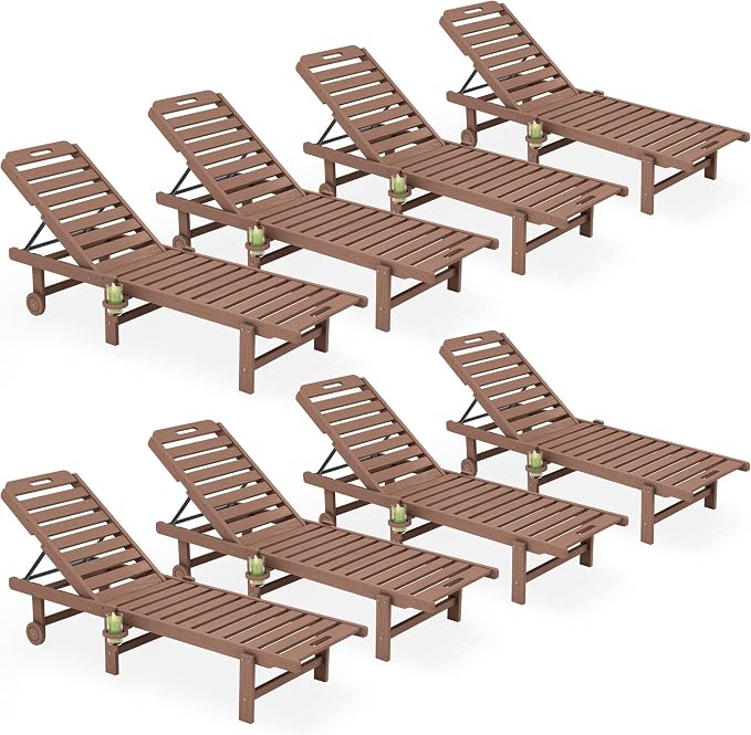 SERWALL Outdoor Chaise Lounge Set of 8, HDPE Pool Lounge Chairs by SERWALL