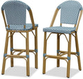 PURPLE LEAF French Bar Stools Set of 2 Bamboo Print Finish Outdoor Bar Stools by PURPLELEAF