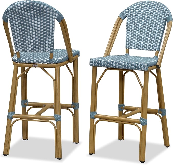 PURPLE LEAF French Bar Stools Set of 2 Bamboo Print Finish Outdoor Bar Stools by PURPLELEAF