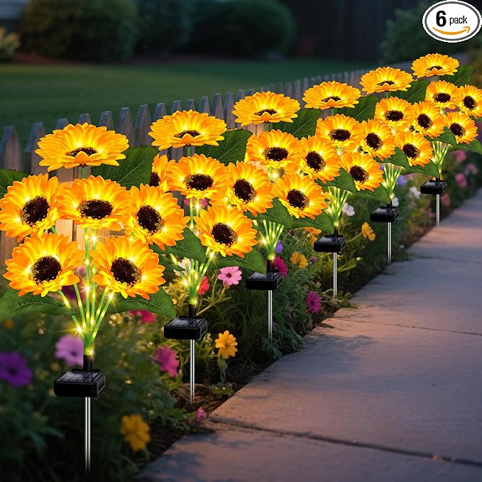 6 Pack with 36 Sunflower Lights, Solar Lights Outdoor Garden Decor, Solar by EDOF