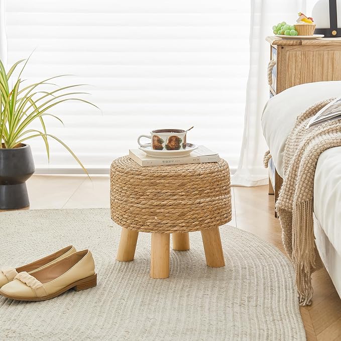 Round Ottoman Natural Seagrass Footstool, Round Footstool - Image 8