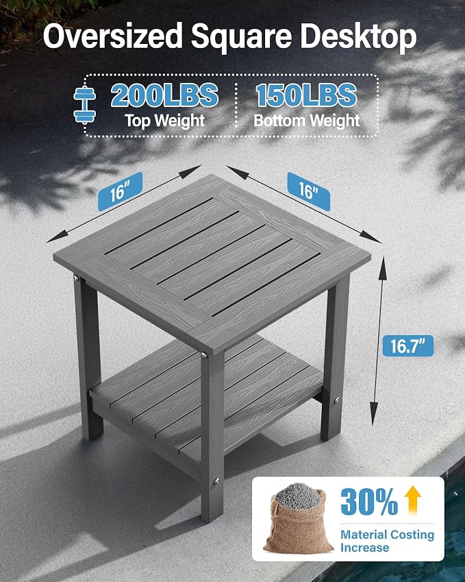 YEFU Outdoor Side Table for Patio: 16x16 in HIPS Small Square Outdoor End Table - Image 2