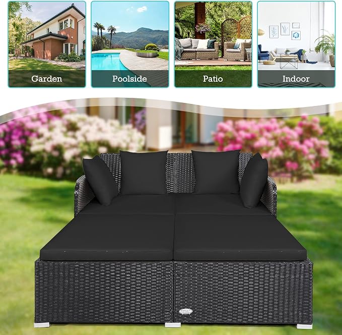 RELAX4LIFE Rattan Patio Outdoor Daybed, Wicker 2-Person Sunbed Loveseat - Image 7