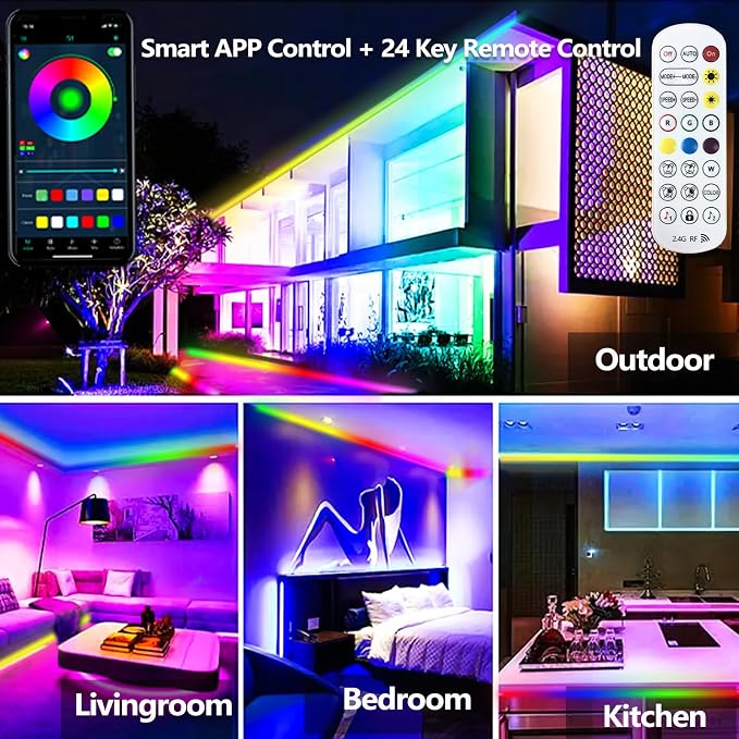 32.8FT Outdoor LED Strip Light Waterproof, IP68 Outside RGB+IC Light Strip - Image 2