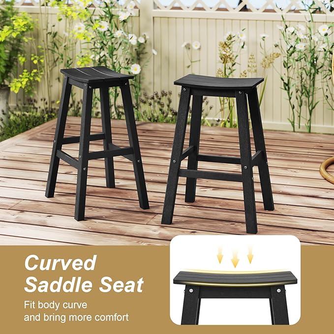 Tangkula Patio Bar Stools Set of 2, 29 Inch HDPE Bar Height Armless Saddle - Image 7