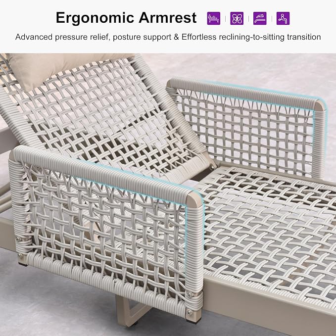 PURPLE LEAF 2 Pieces Outdoor Chaise Lounge Set Rattan Wicker Lounger - Image 3