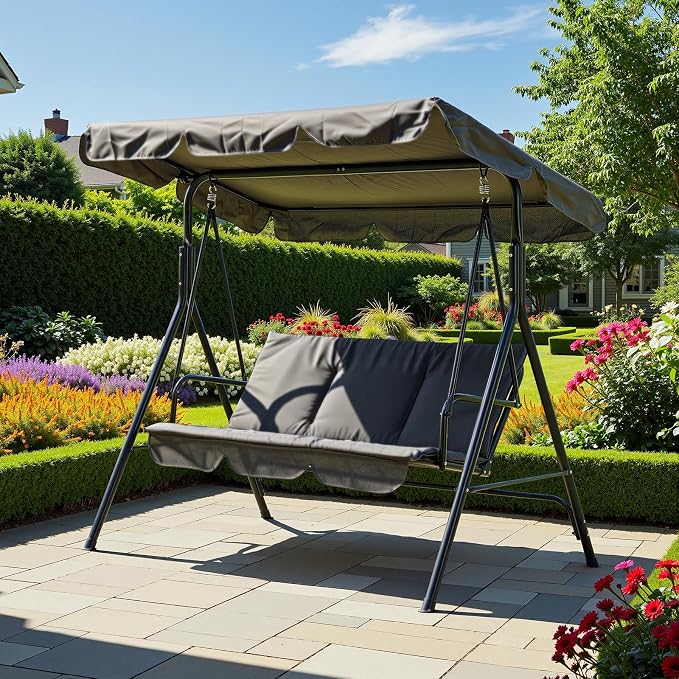 3 Person Porch Swing Chair, Outdoor Patio Swing Chair by GarveeTech
